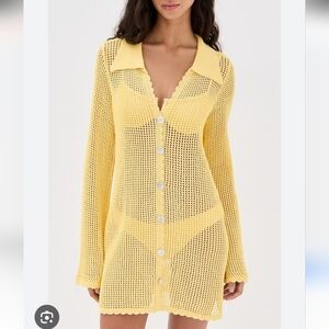 Show Me Your Mumu Button Up Coverup Yellow Crochet Size L NWT